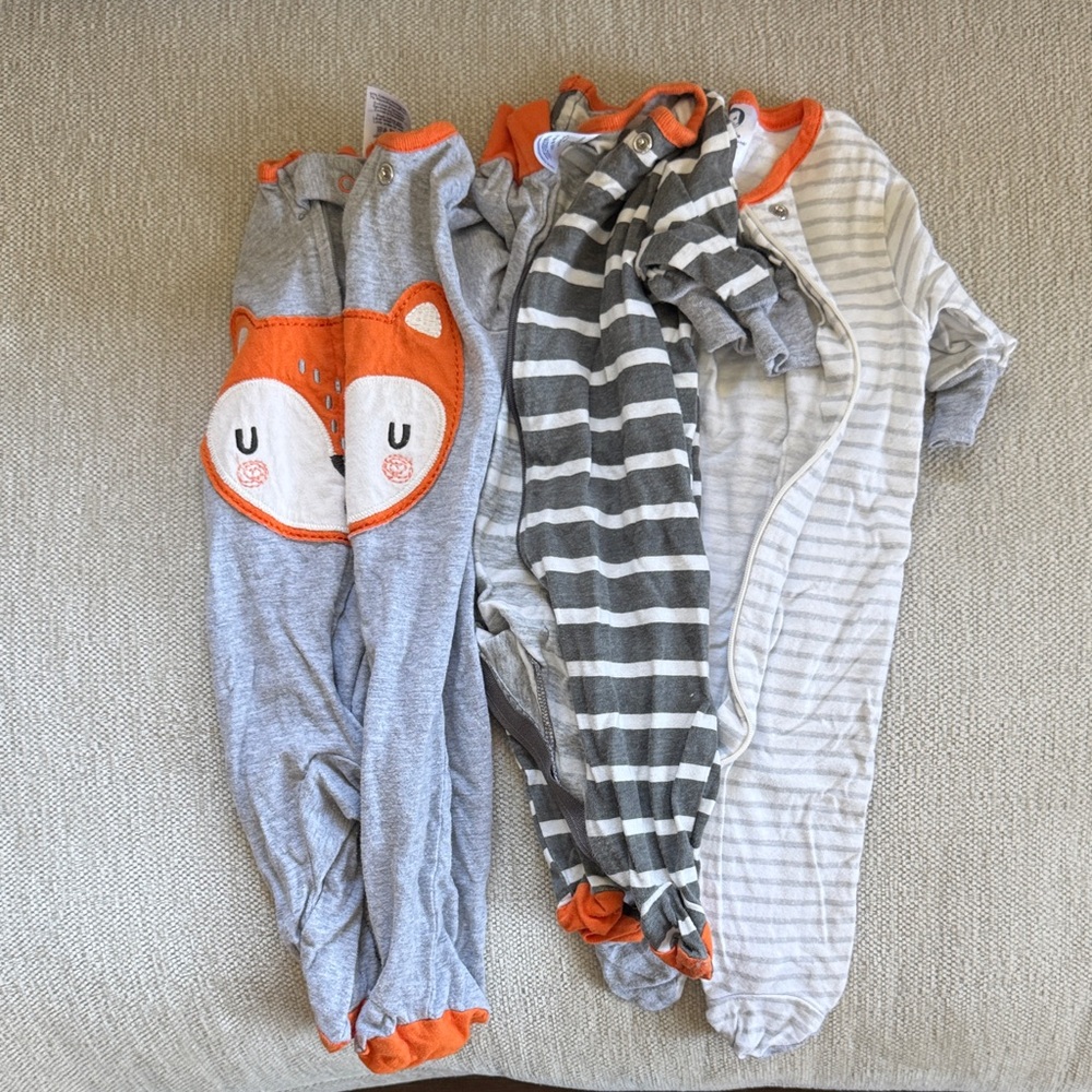 Gerber Gray and Orange Fox One Piece Footie